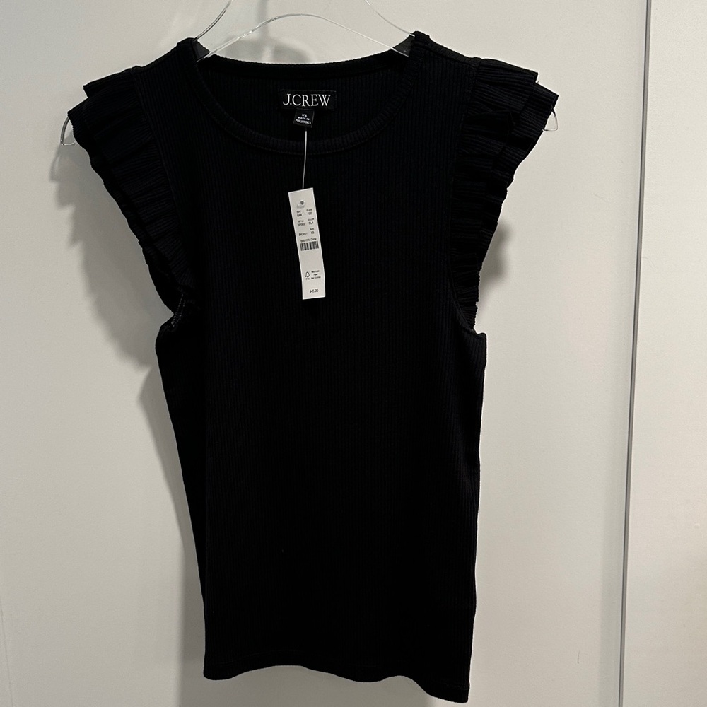 J. CREW RE-IMAGINED Ribbed Top Ruffle Sleeves Black SIZE XS NEW WITH TAGS